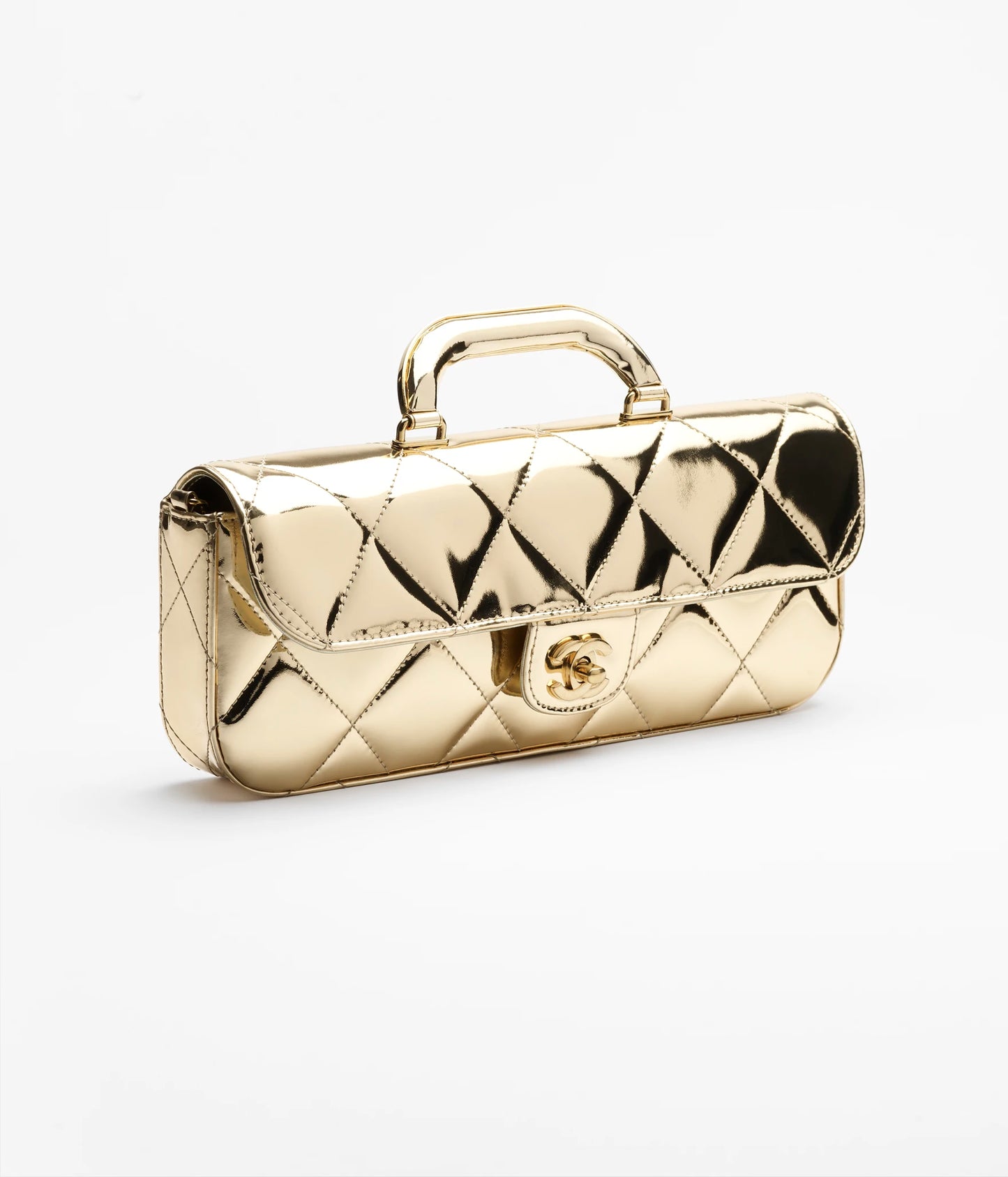Chanel glossy metallic mirror Flap Bag with Top Handle in calfskin