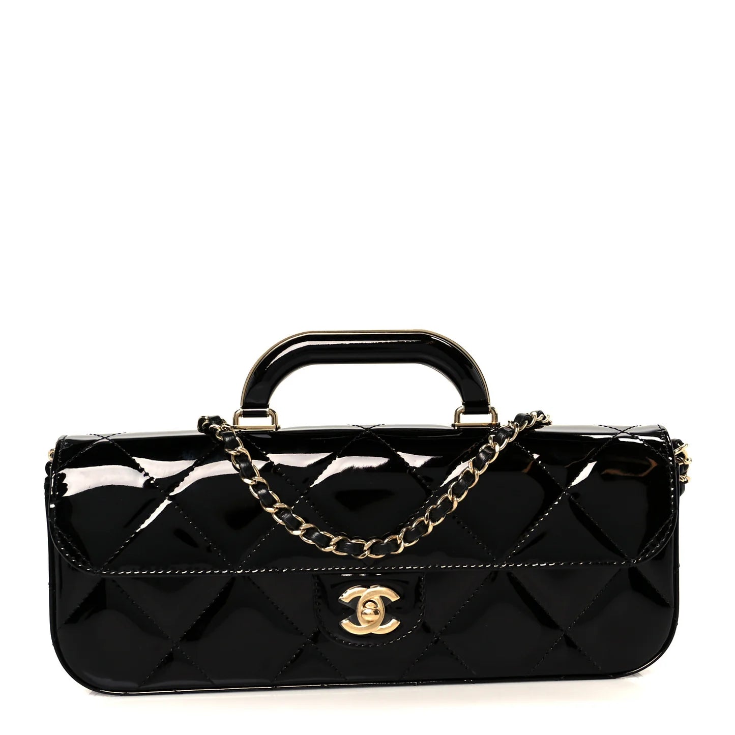 Chanel  glossy metallic mirror Flap Bag with Top Handle in calfskin