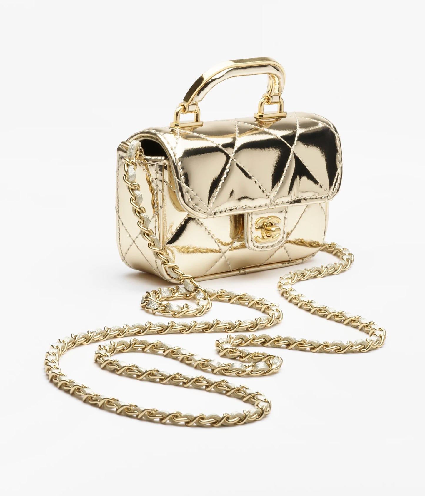 Chanel  glossy metallic mirror Flap Bag with Top Handle in calfskin