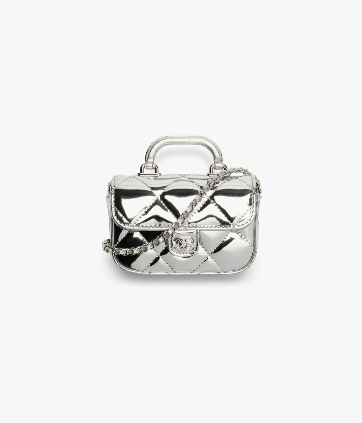 Chanel  glossy metallic mirror Flap Bag with Top Handle in calfskin