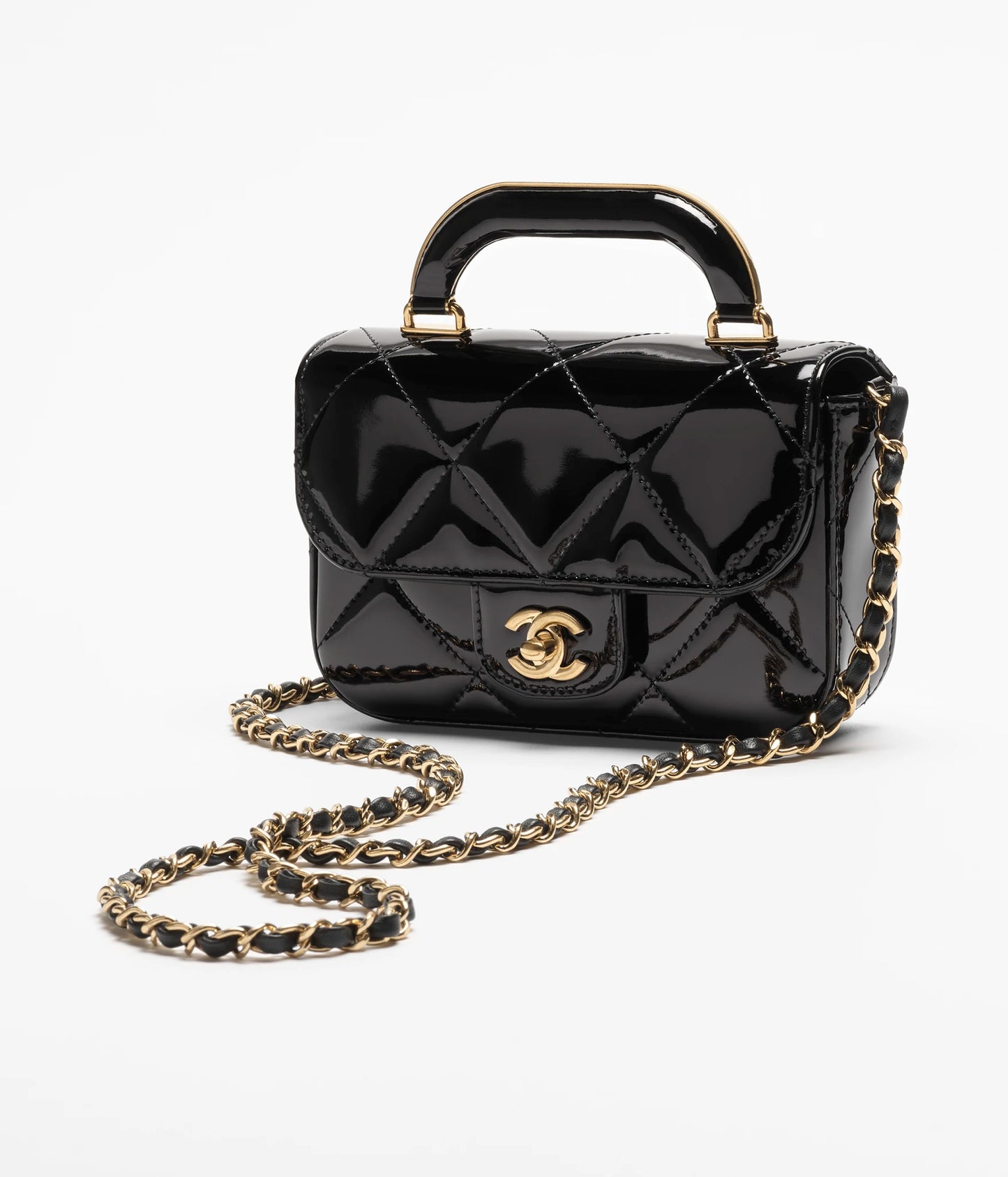 Chanel  glossy metallic mirror Flap Bag with Top Handle in calfskin