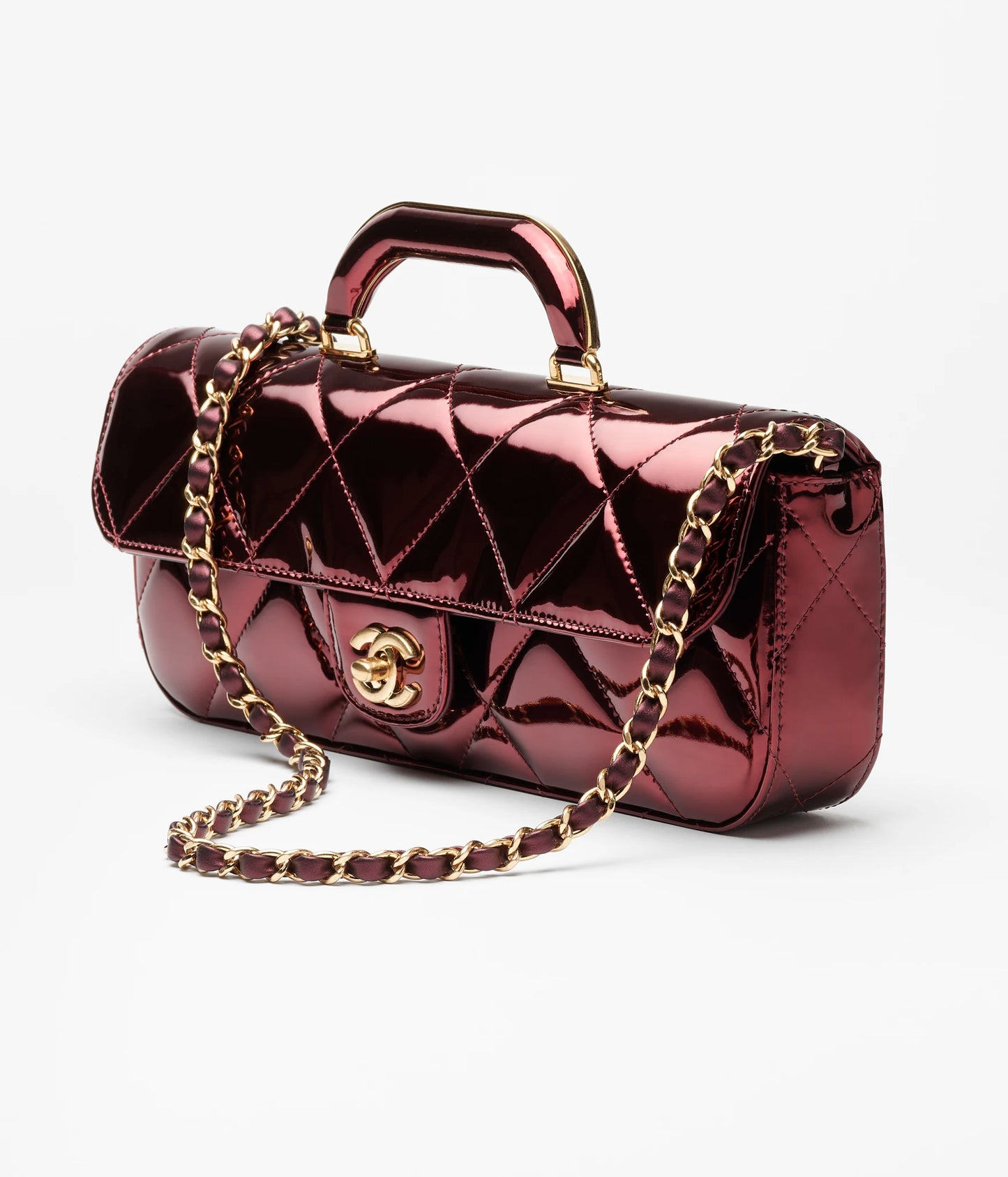 Chanel  glossy metallic mirror Flap Bag with Top Handle in calfskin