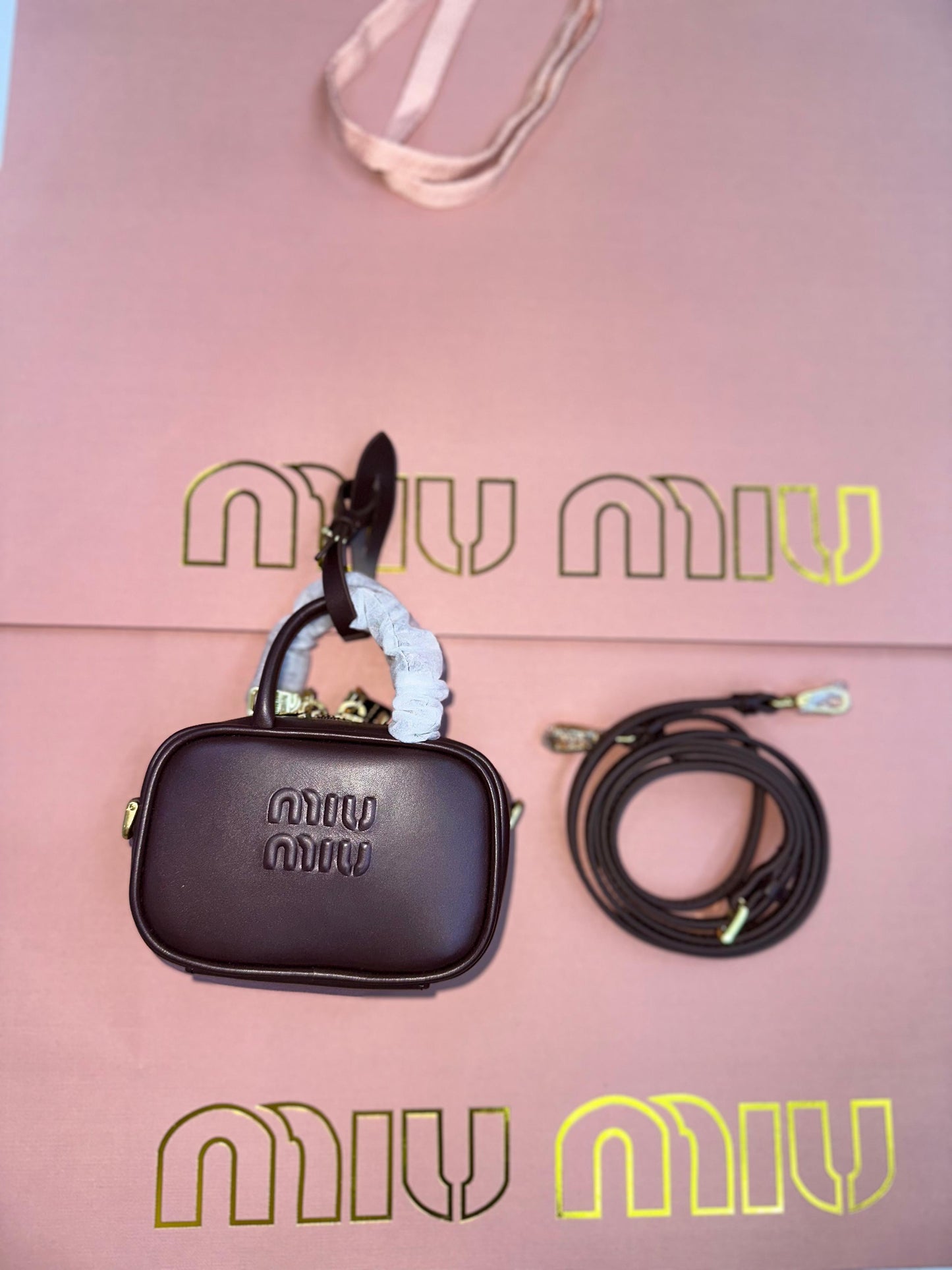 Miu Miu Leather Micro Bag in Brown | Master Brands