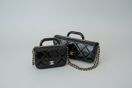 Chanel  glossy metallic mirror Flap Bag with Top Handle in calfskin
