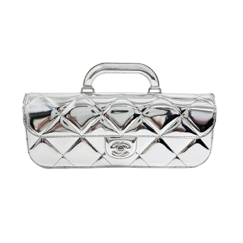 Chanel  glossy metallic mirror Flap Bag with Top Handle in calfskin