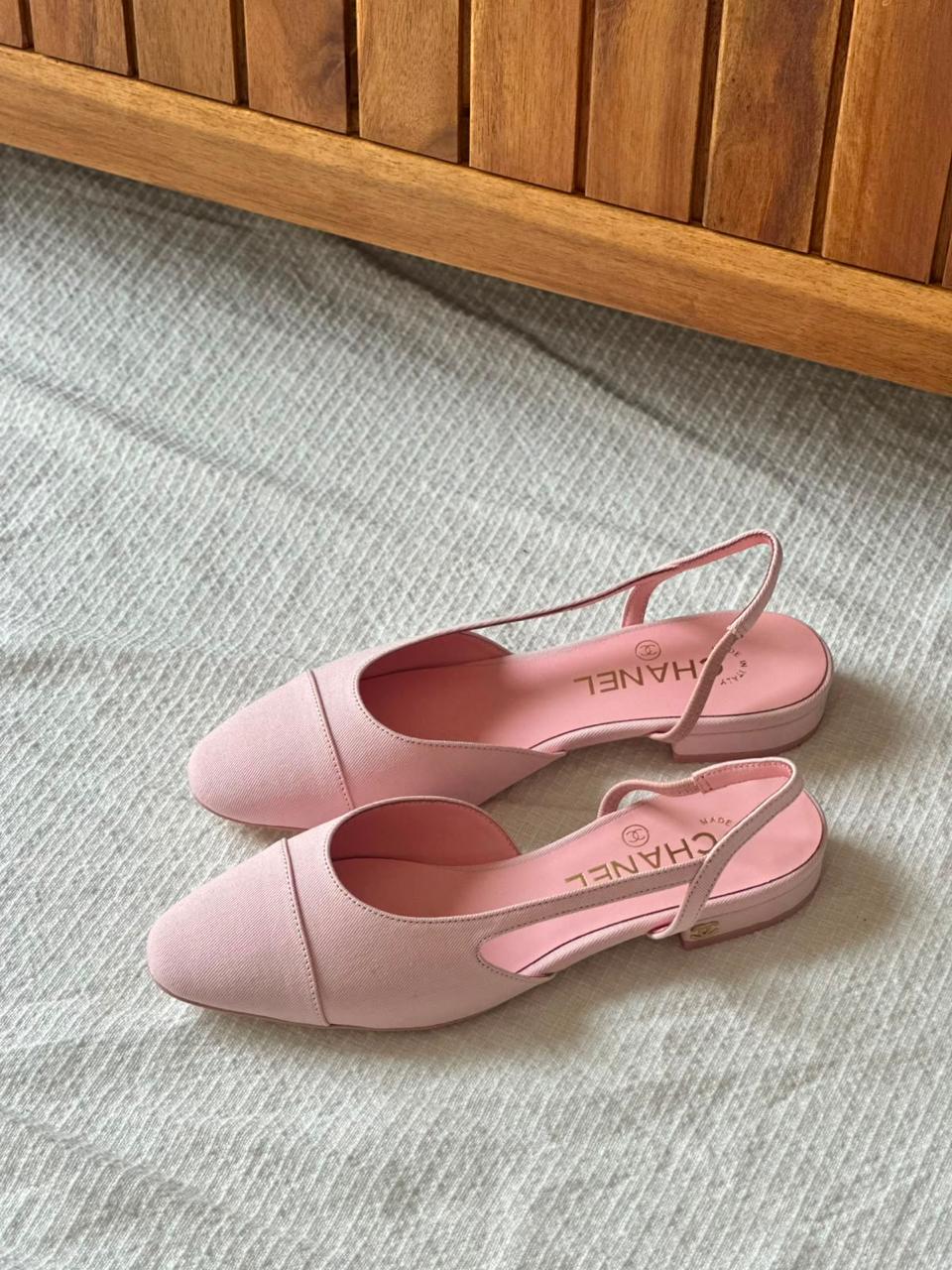 Chanel Denim Cap Teo CC Slingback Flats 37.5|Master Brand