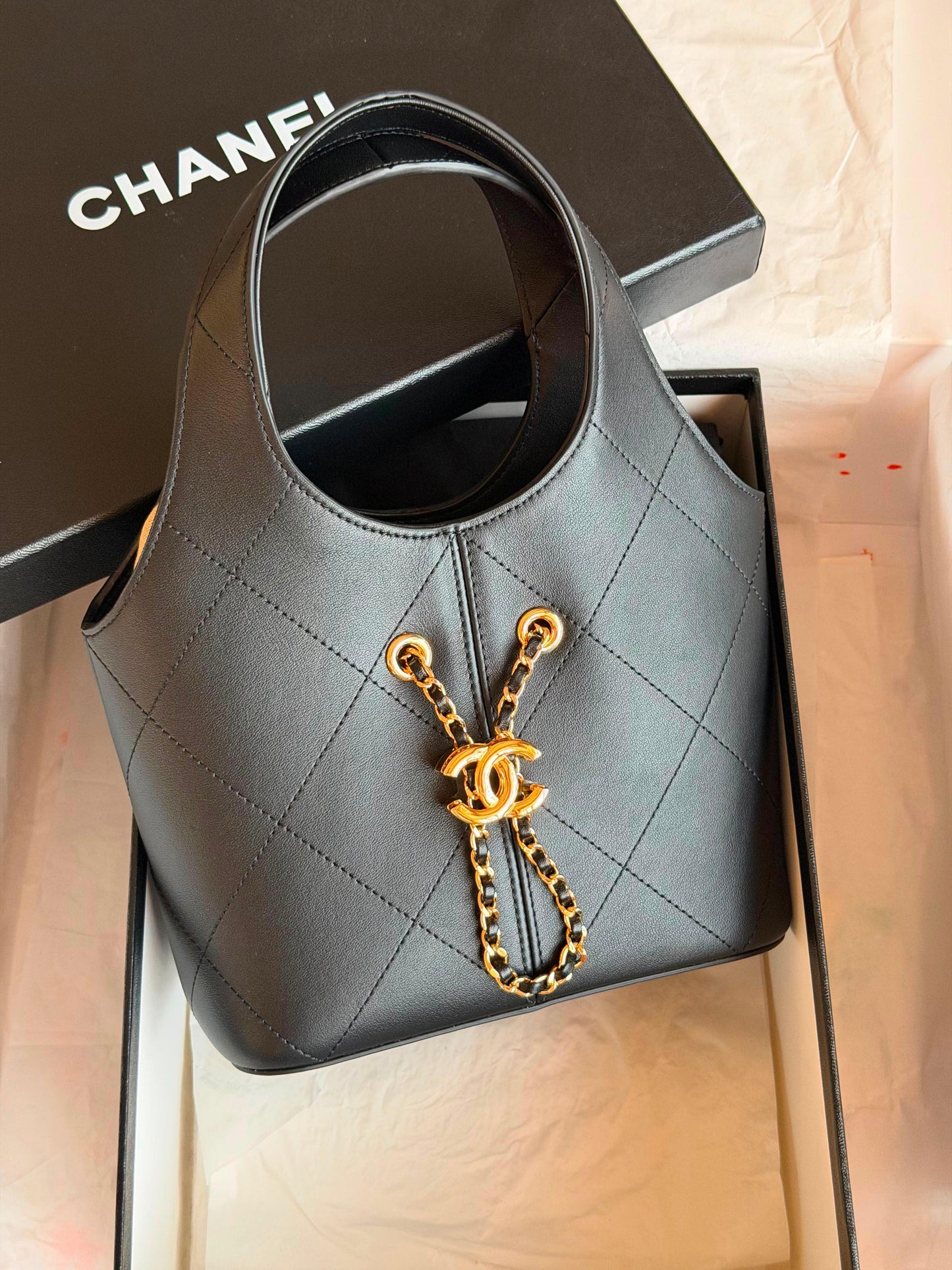 Small tote, Calfskin &gold-tone metal|Master Brand