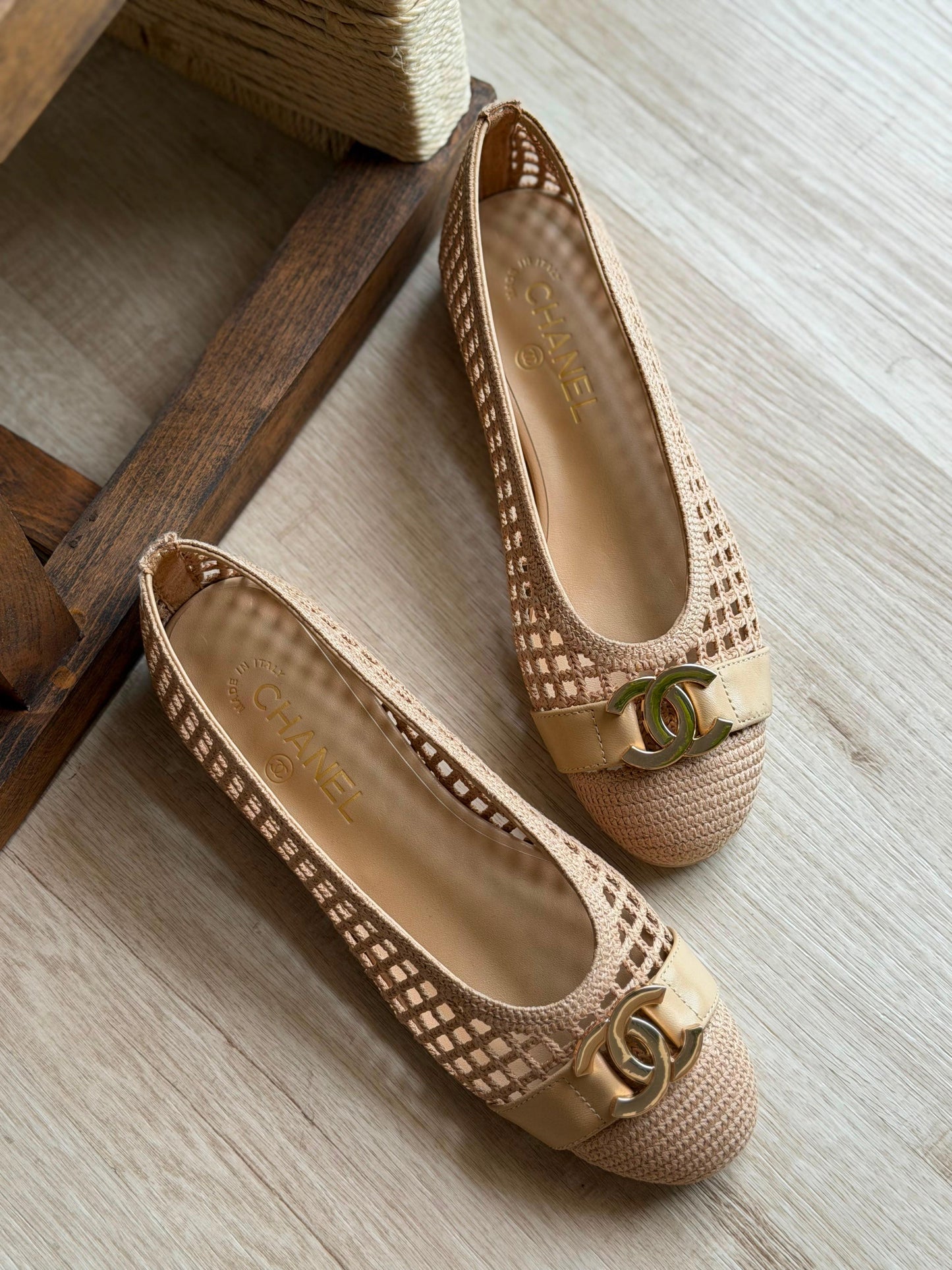 Chanel Raffia Mesh CC Cap-Toe Ballerina Flats|Master Brand