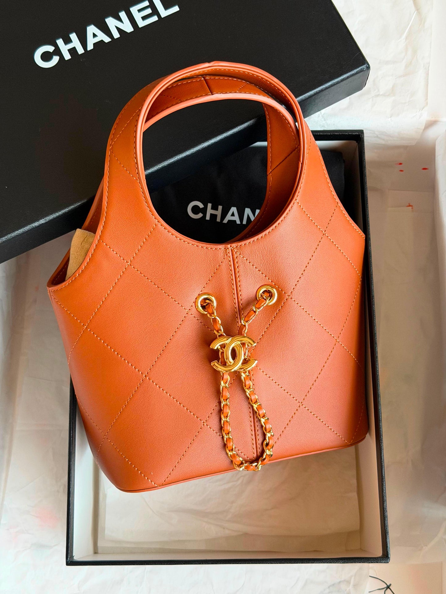Small tote, Calfskin &gold-tone metal|Master Brand