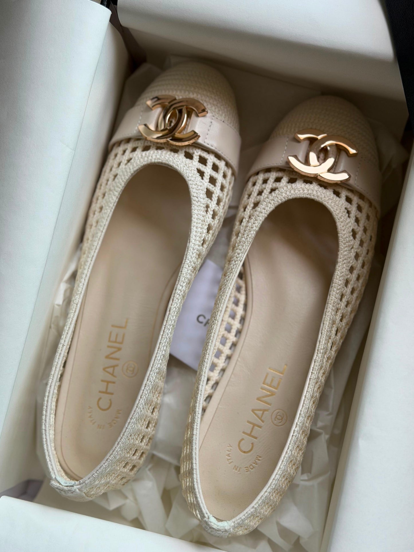 Chanel Raffia Mesh CC Cap-Toe Ballerina Flats|Master Brand