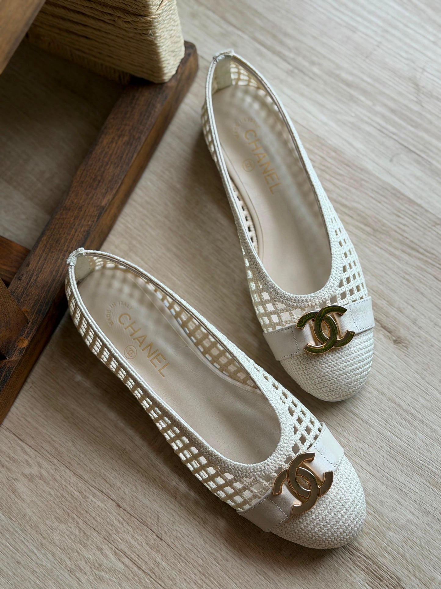 Chanel Raffia Mesh CC Cap-Toe Ballerina Flats|Master Brand