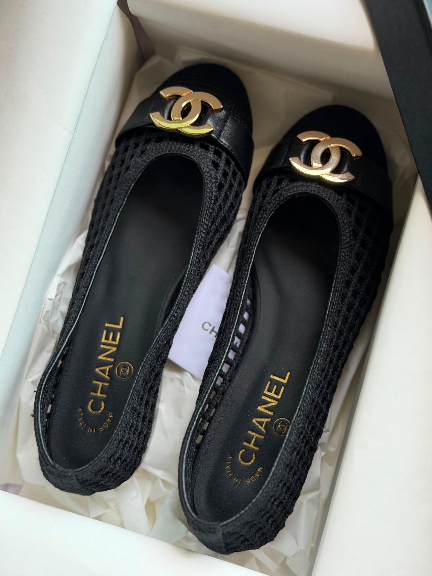 Chanel Raffia Mesh CC Cap-Toe Ballerina Flats|Master Brand