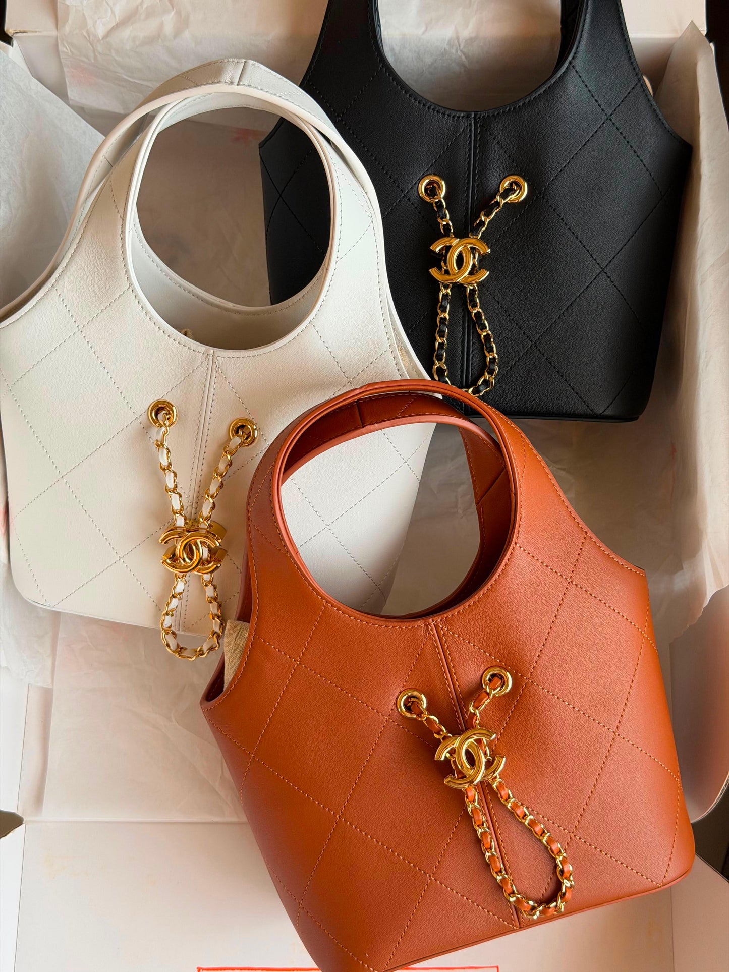 Small tote, Calfskin &gold-tone metal|Master Brand