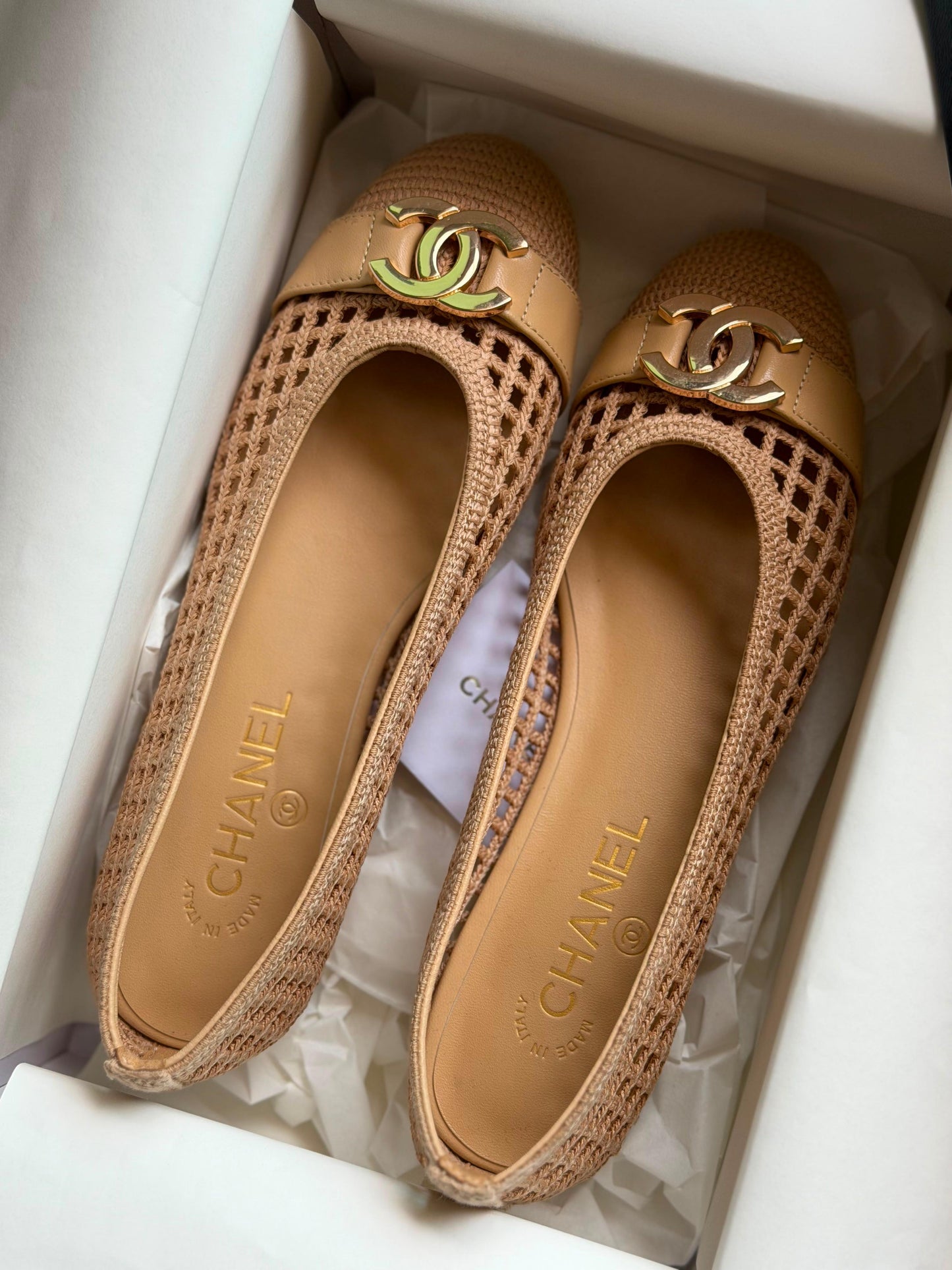 Chanel Raffia Mesh CC Cap-Toe Ballerina Flats|Master Brand