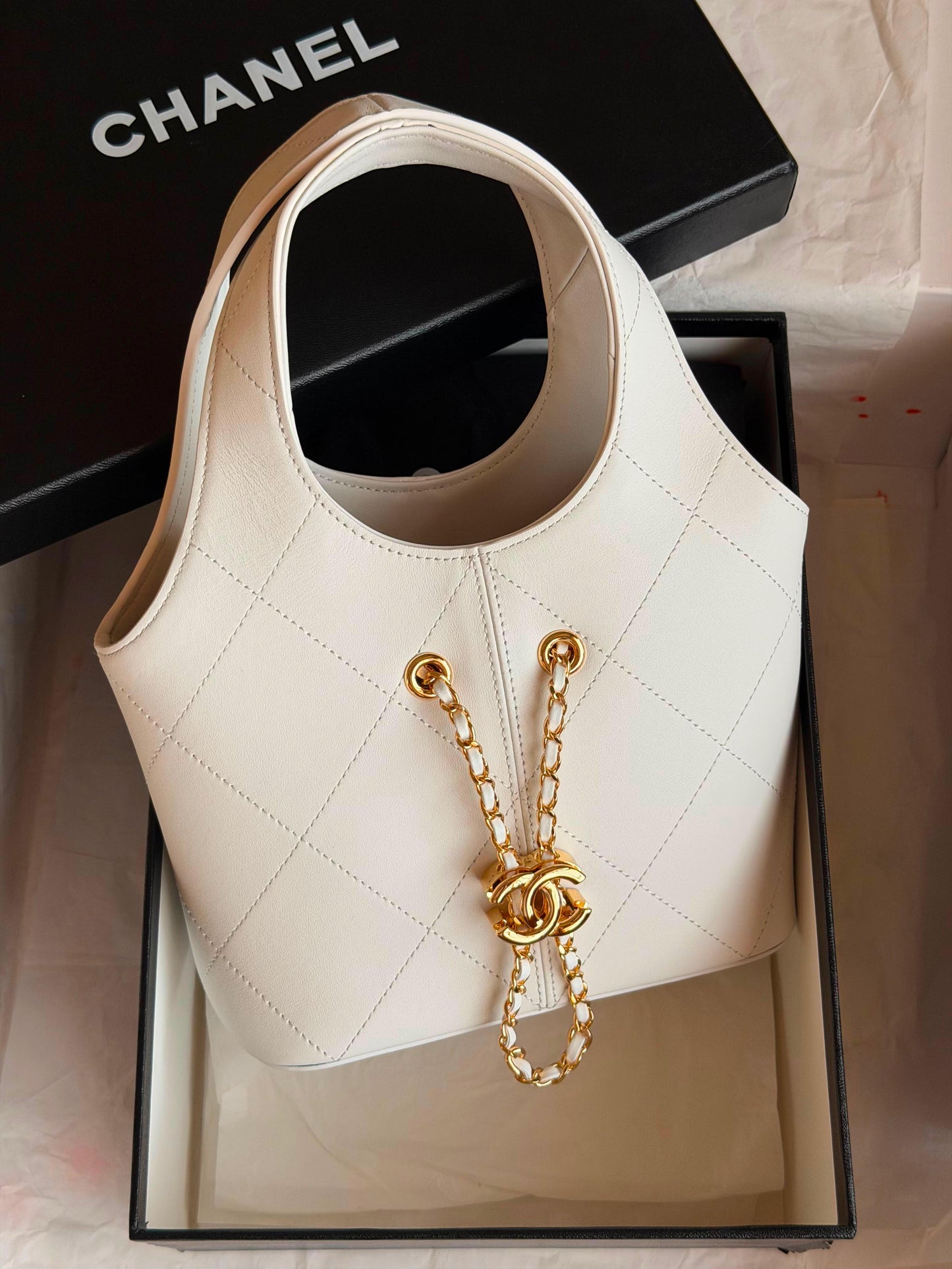 Small tote, Calfskin &gold-tone metal|Master Brand