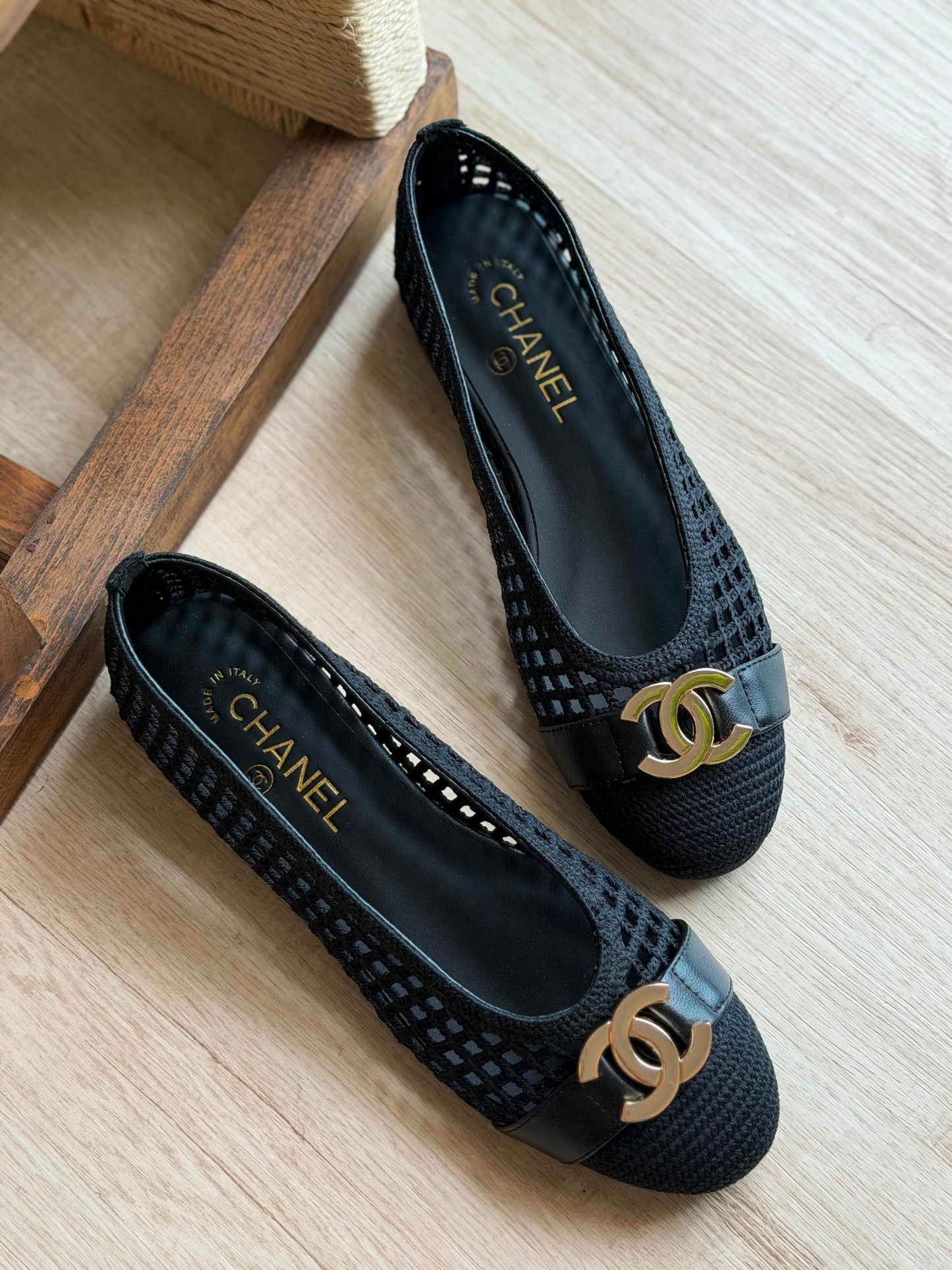 Chanel Raffia Mesh CC Cap-Toe Ballerina Flats|Master Brand