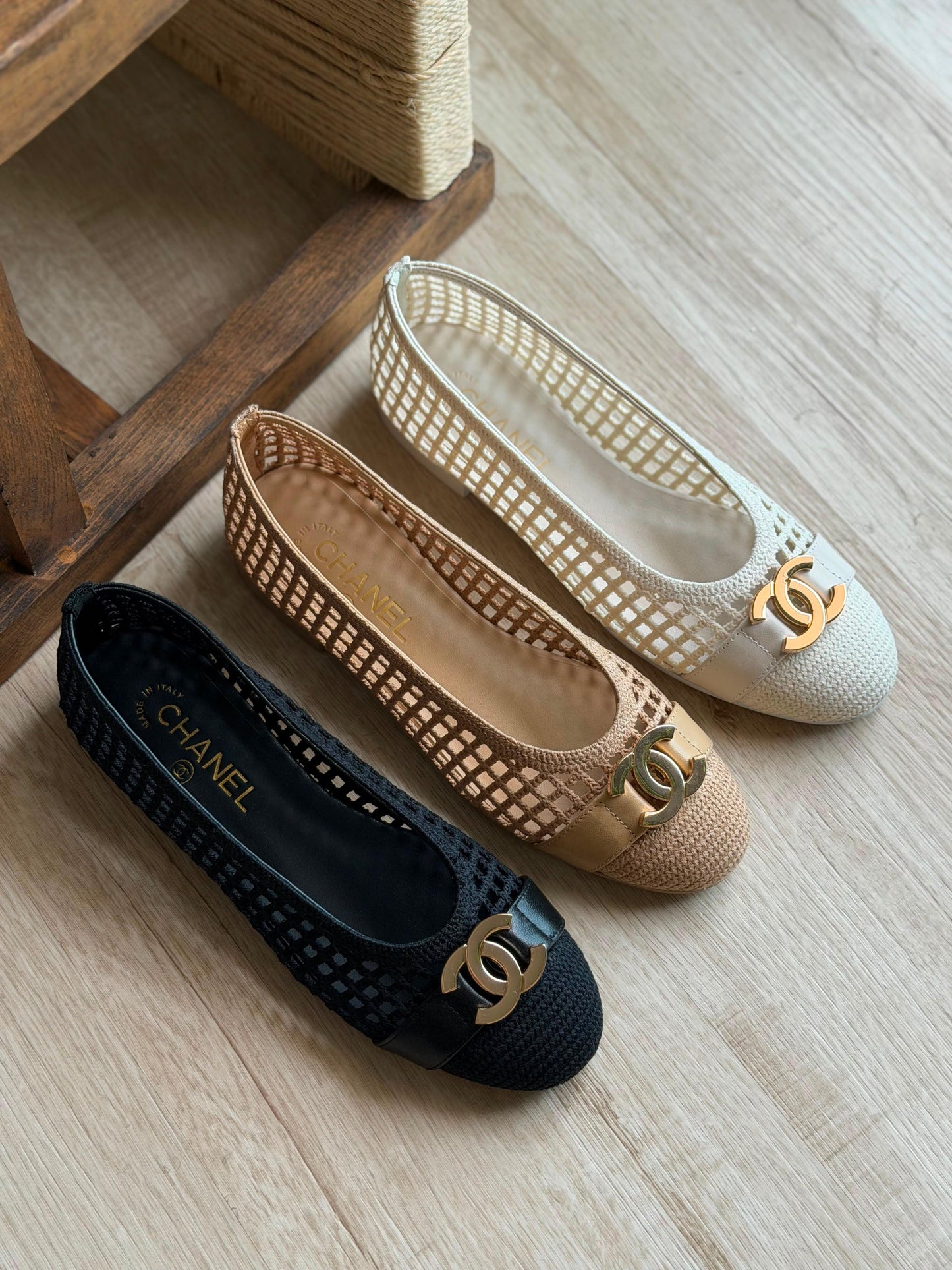 Chanel Raffia Mesh CC Cap-Toe Ballerina Flats|Master Brand